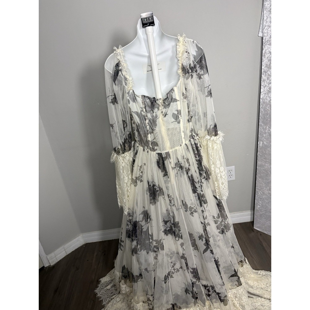 Victorian Renaissance Prom SheerLace Cottagecore Romantic milkmaid festival Gown - Picture 7 of 9